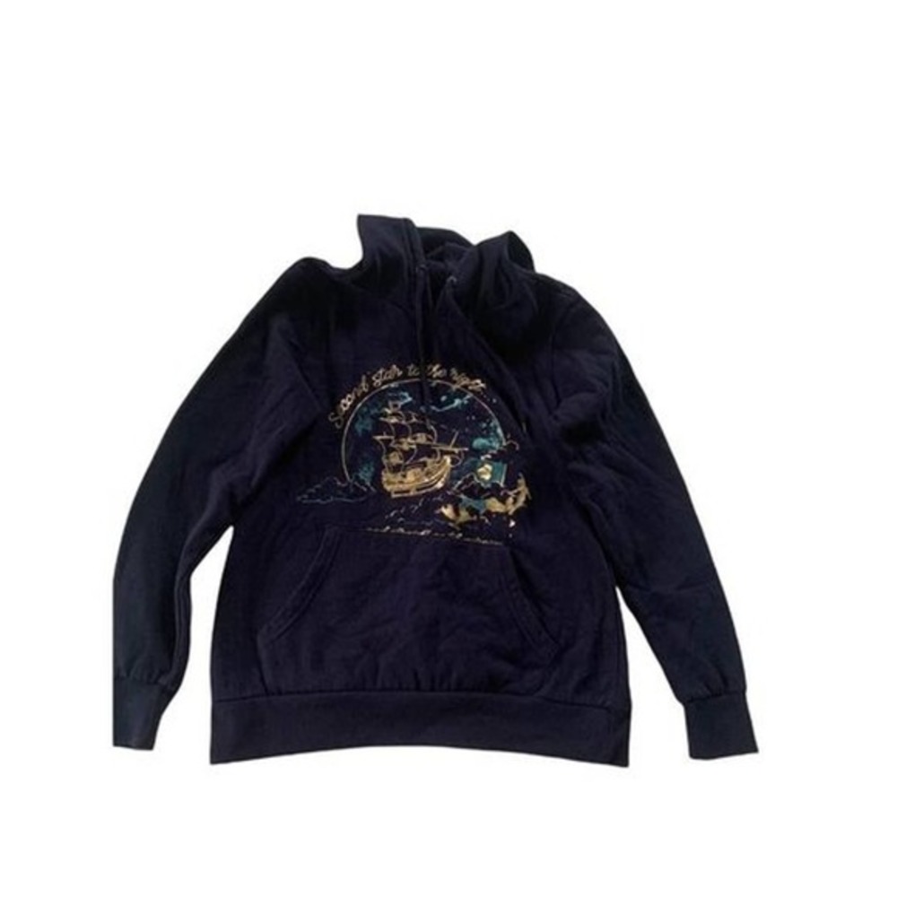 Women’s Disney Navy Blue Peter Pan Jolly Roger Metallic Print Hoodie Size Small
